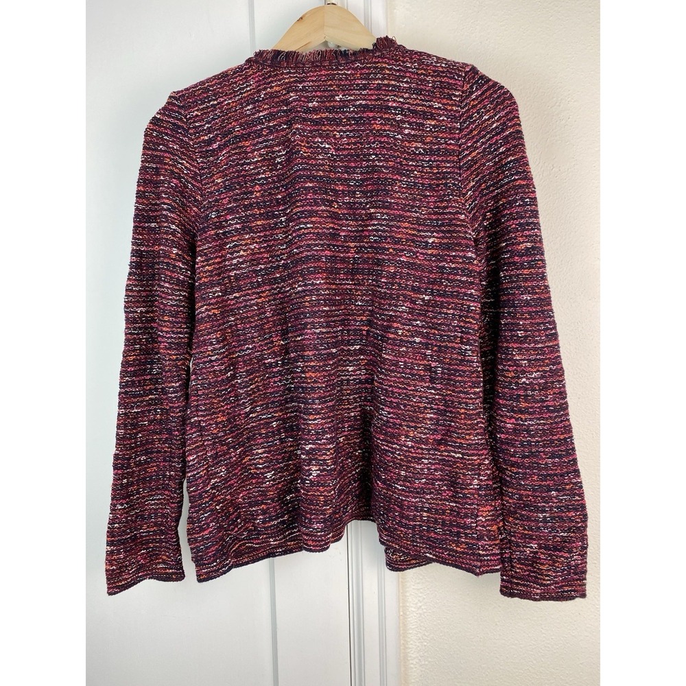 J. Jill Women's XS Burgundy Wine Marled Open Fringed Cardigan Sweater - Picture 4 of 6